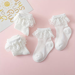 3 Pairs Lace Trim Socks for Baby Girls - Breathable & Comfortable