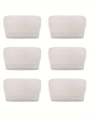 6pcs Seamless Strapless Bandeau Bras Soft Stretch Everyday Bra Women's Lingerie