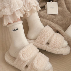 4 Pairs Letter Print Plush Lined Socks for Women