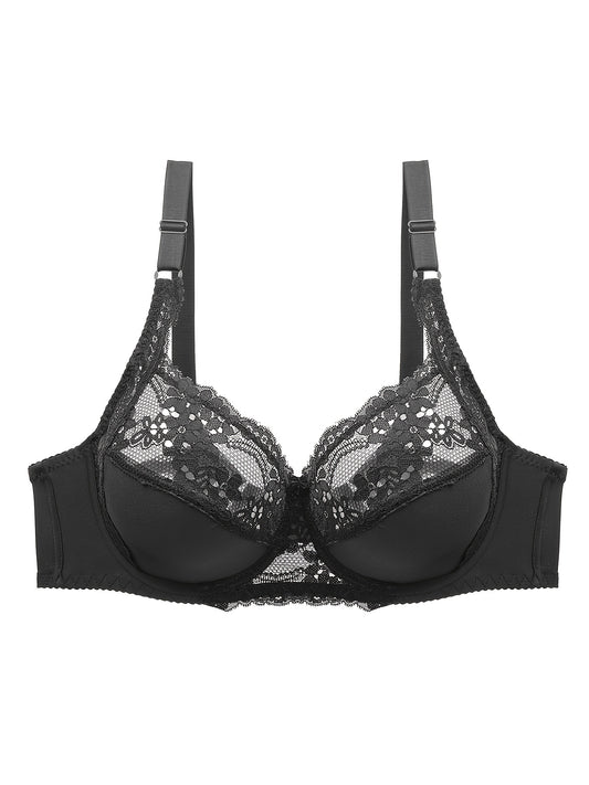  Lace Full Coverage Bra Solid Semi Sheer Sexy Bralette
