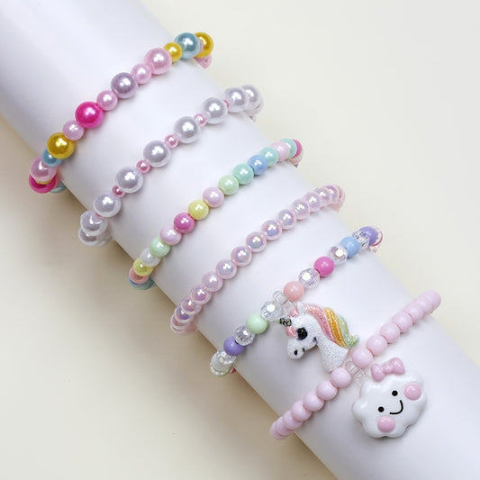 Girls Cloud Unicorn Pendant Beaded Bracelet Set