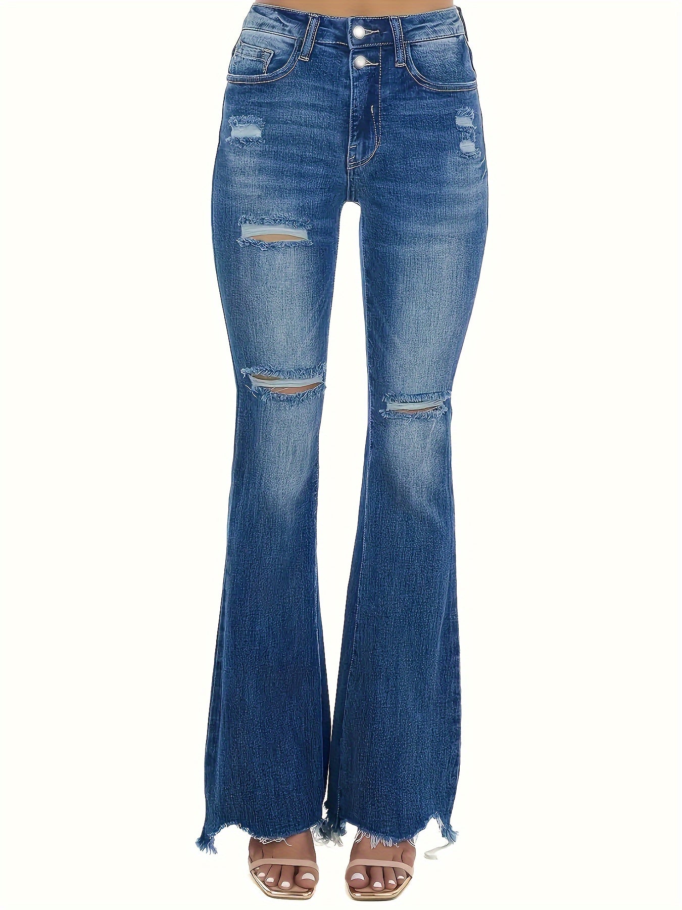  Cut Out Raw Trim Flared Leg Jeans