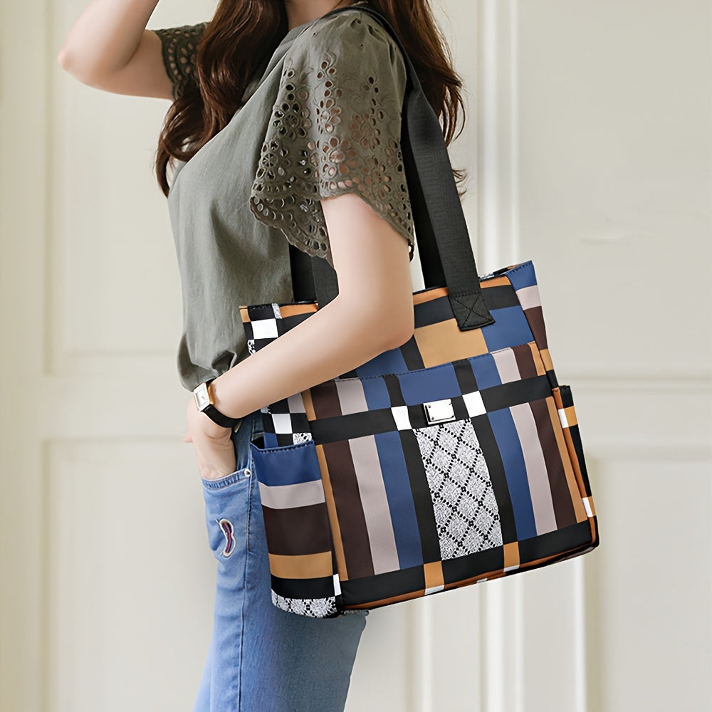 Geometric Tote Bag Large Capacity Lightweight Casual Shoulder Bag