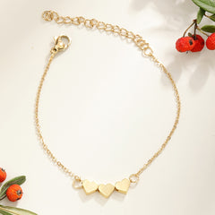 18K Plated Chain Bracelet Heart Beads Stainless Steel Adjustable Hand Jewelry