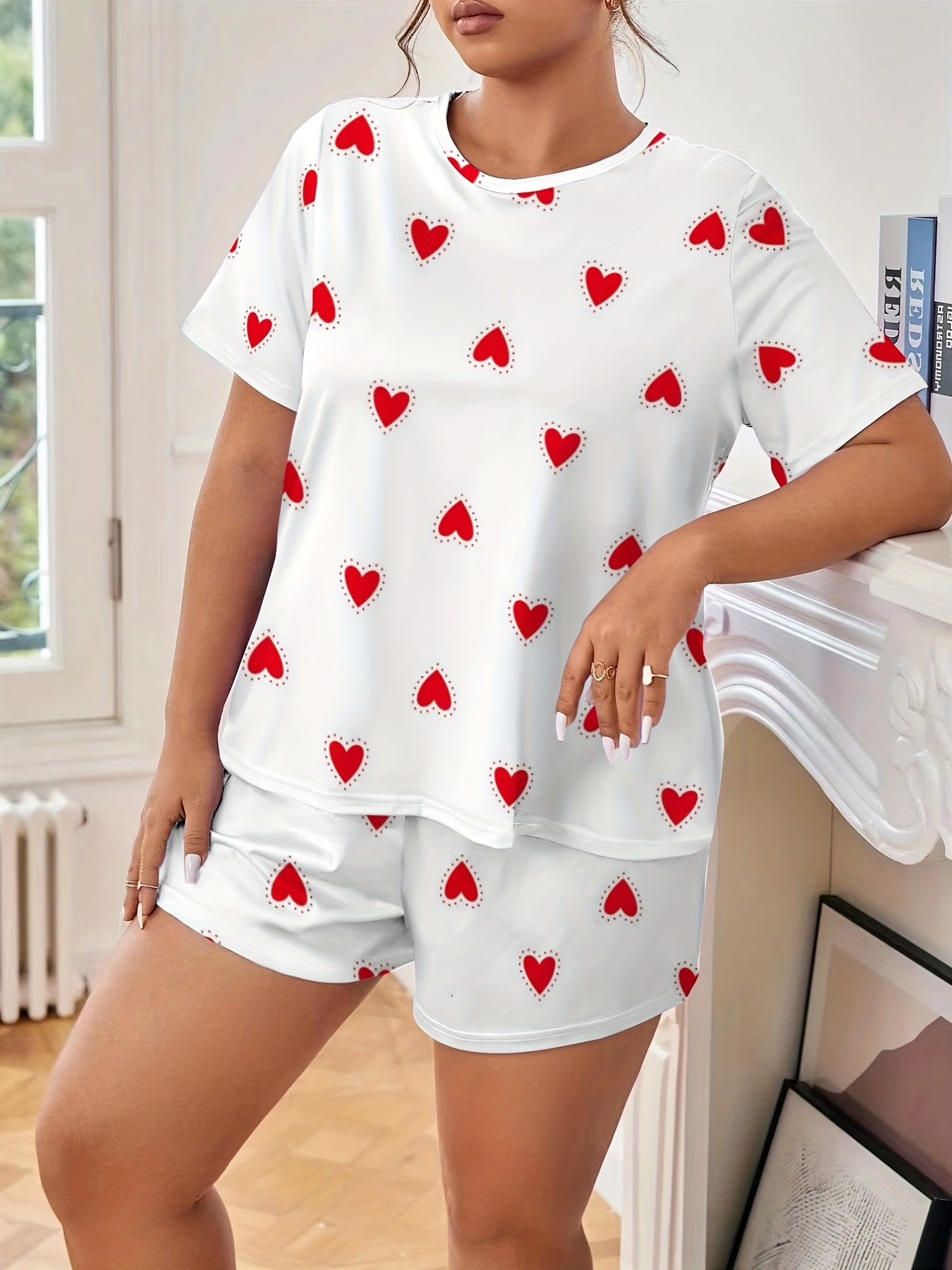  Heart Print Tee & Shorts Loungewear Set