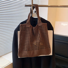 Solid Crochet Bag Hollow Out Knitted Tote Bag