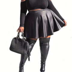  Solid High Rise Faux Leather A-line Skirt