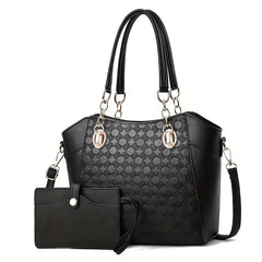 Classic Pattern Embossed Tote Bag Solid Satchel Bag For Work