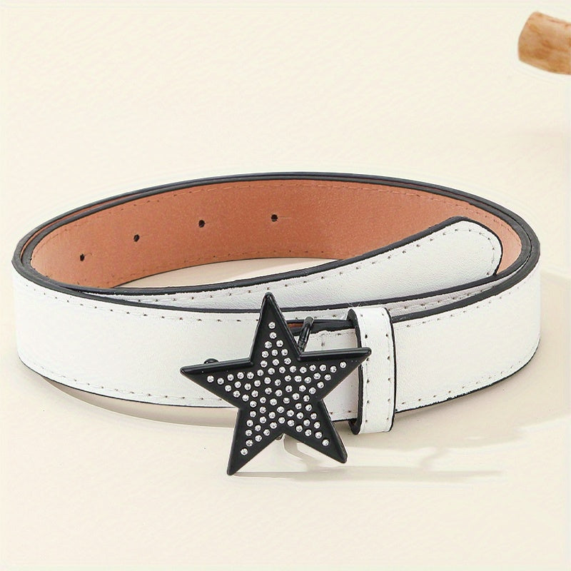 Y2K Pentagram Buckle PU Belt Hip Hop Solid Waistband