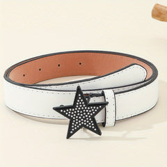 Y2K Pentagram Buckle PU Belt Hip Hop Solid Waistband