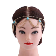 Boho Turquoise Head Chains Tassel Headband Hair Jewelry for Women