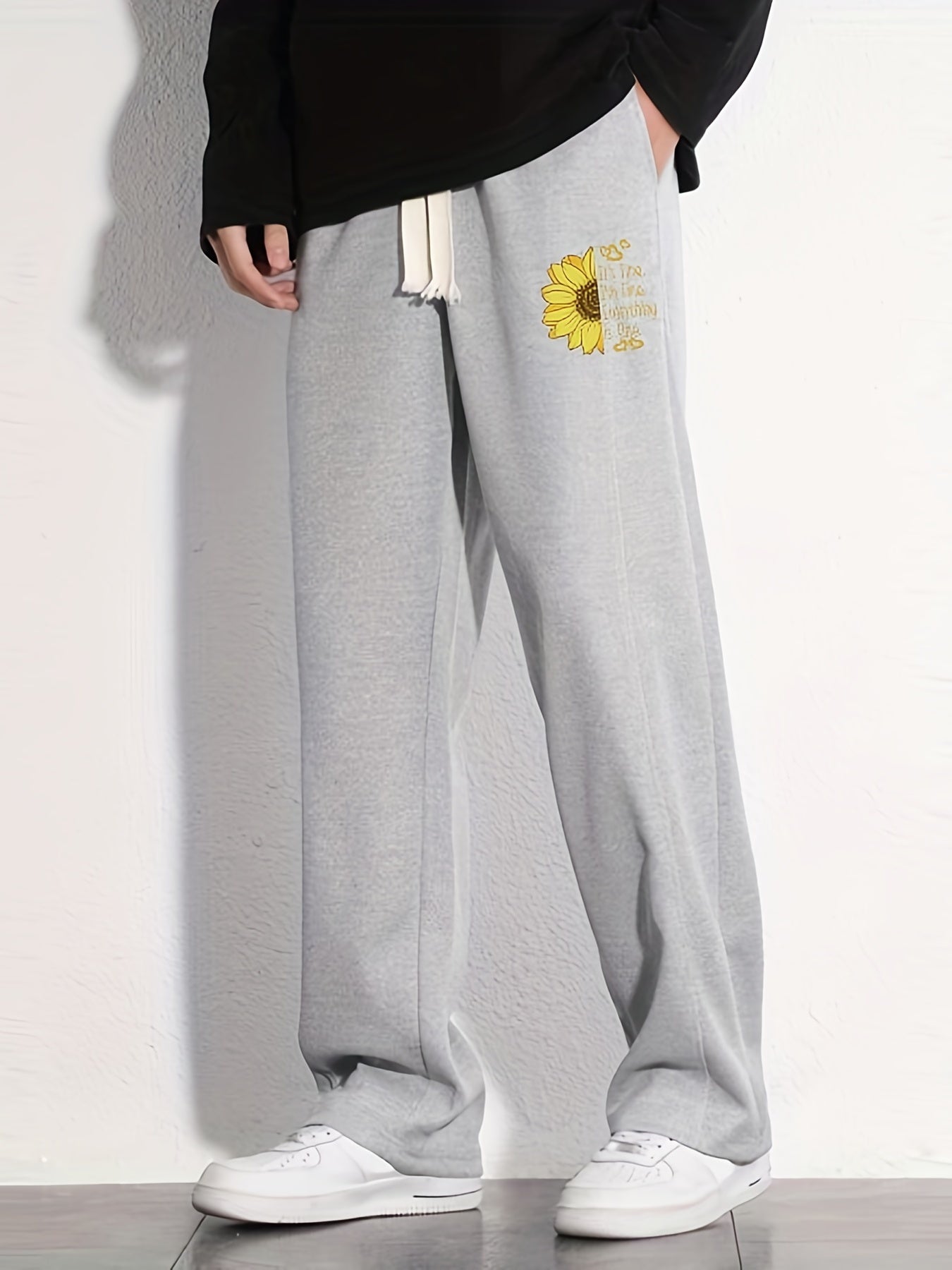 Sunflower Pattern Loose Fit Drawstring Pants
