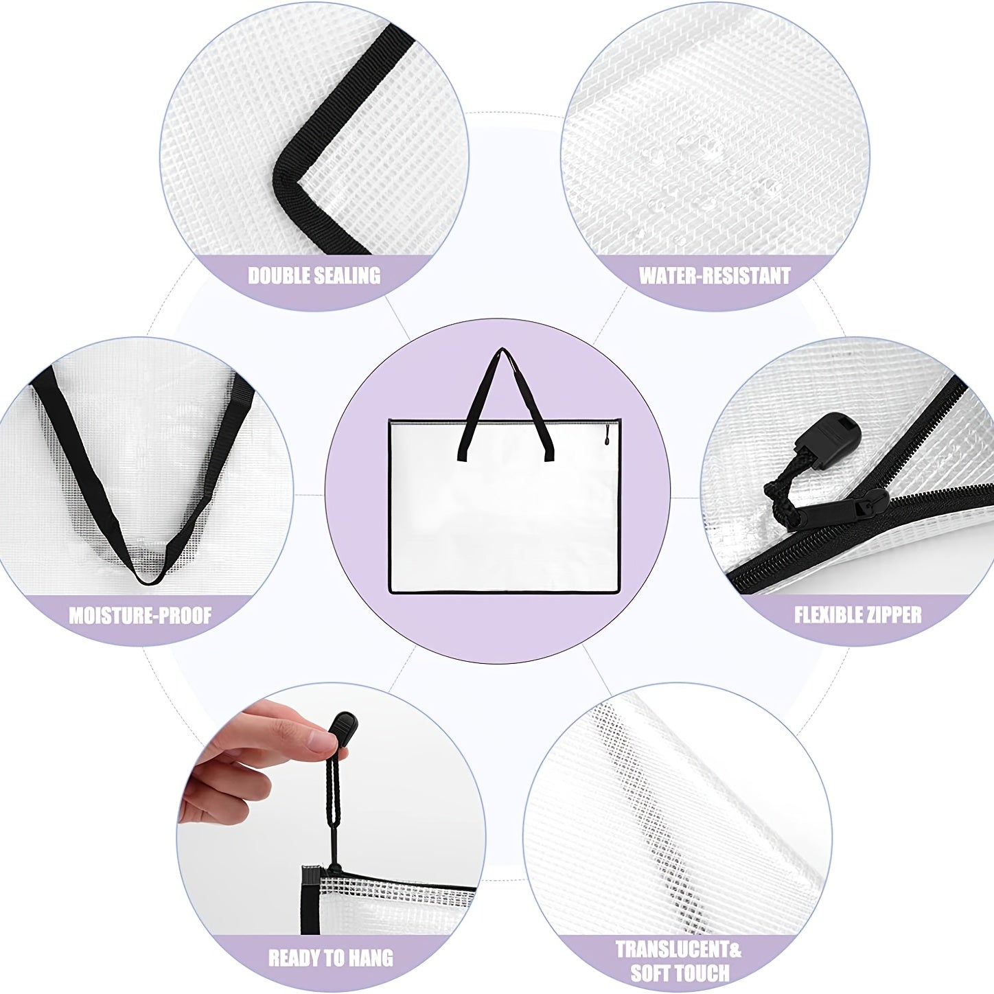 Large Capacity Transparent Tote Bag for Artwork and Stationery Storage