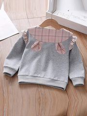 Embroidered Plaid Collar Crew Neck Sweatshirt for Girls