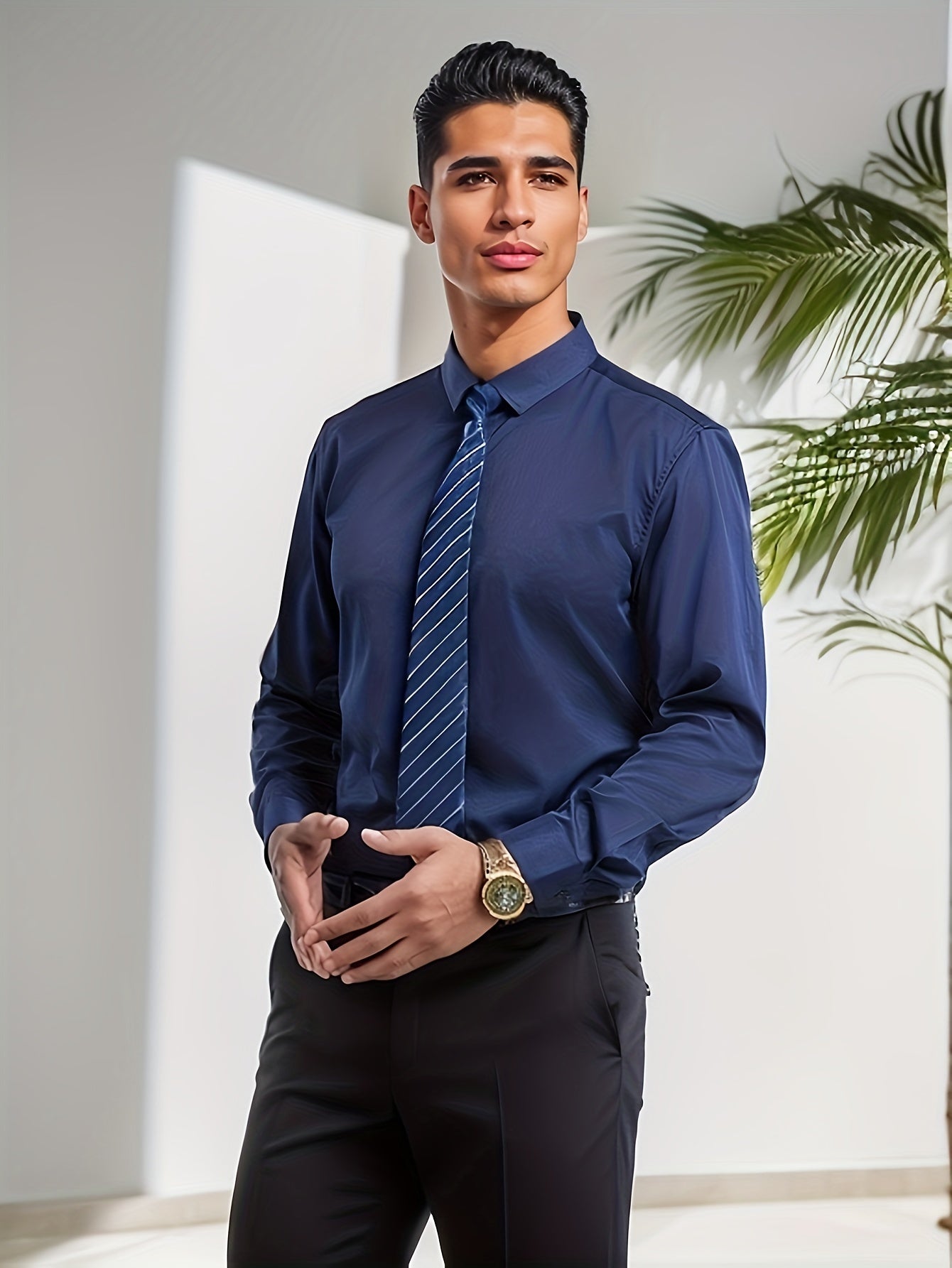 Men's Non Iron Shirt Top Long Sleeve Solid Business