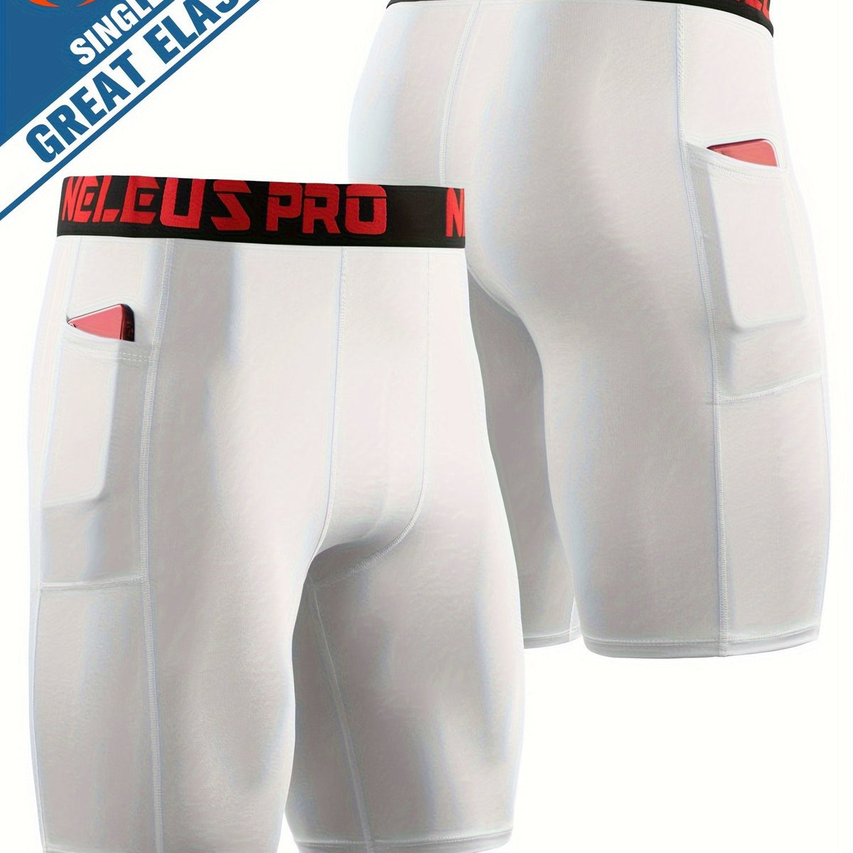 Men's Letter Print Compression Shorts With Pocket Athletic Base Layer