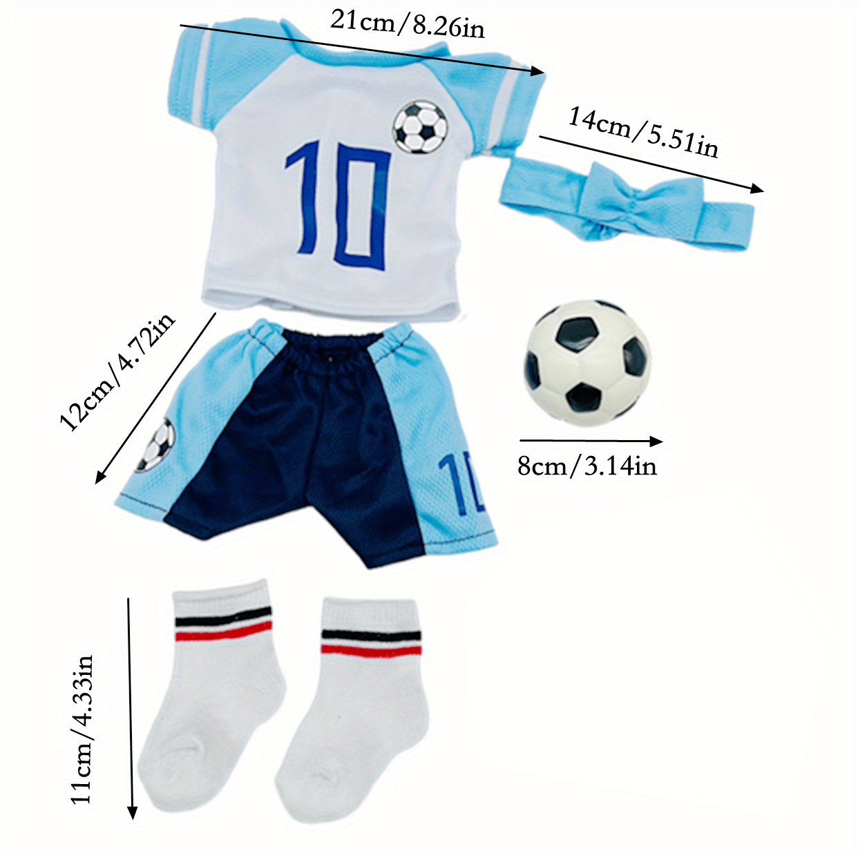 Soccer Outfit Set for 18 Dolls Shirt Shorts Headband Socks Football