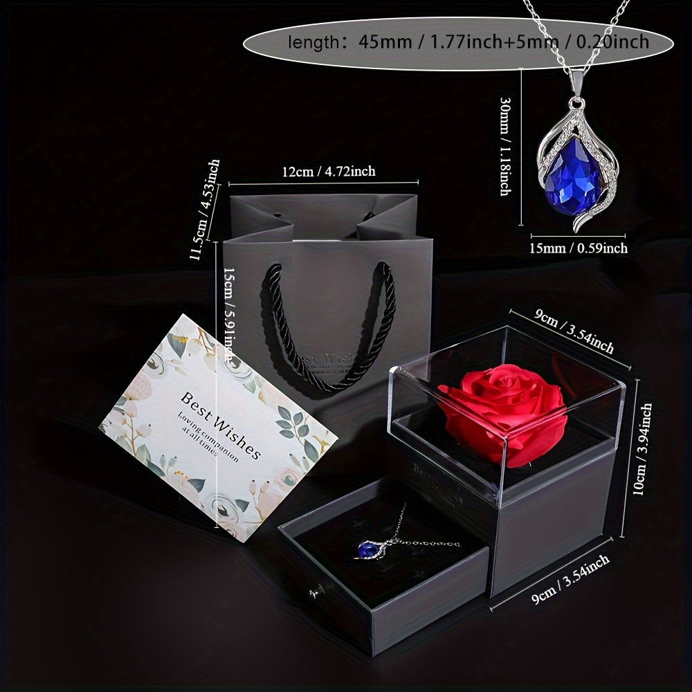 Thanksgiving Artificial Rose Flower Acrylic Display Box & Necklace