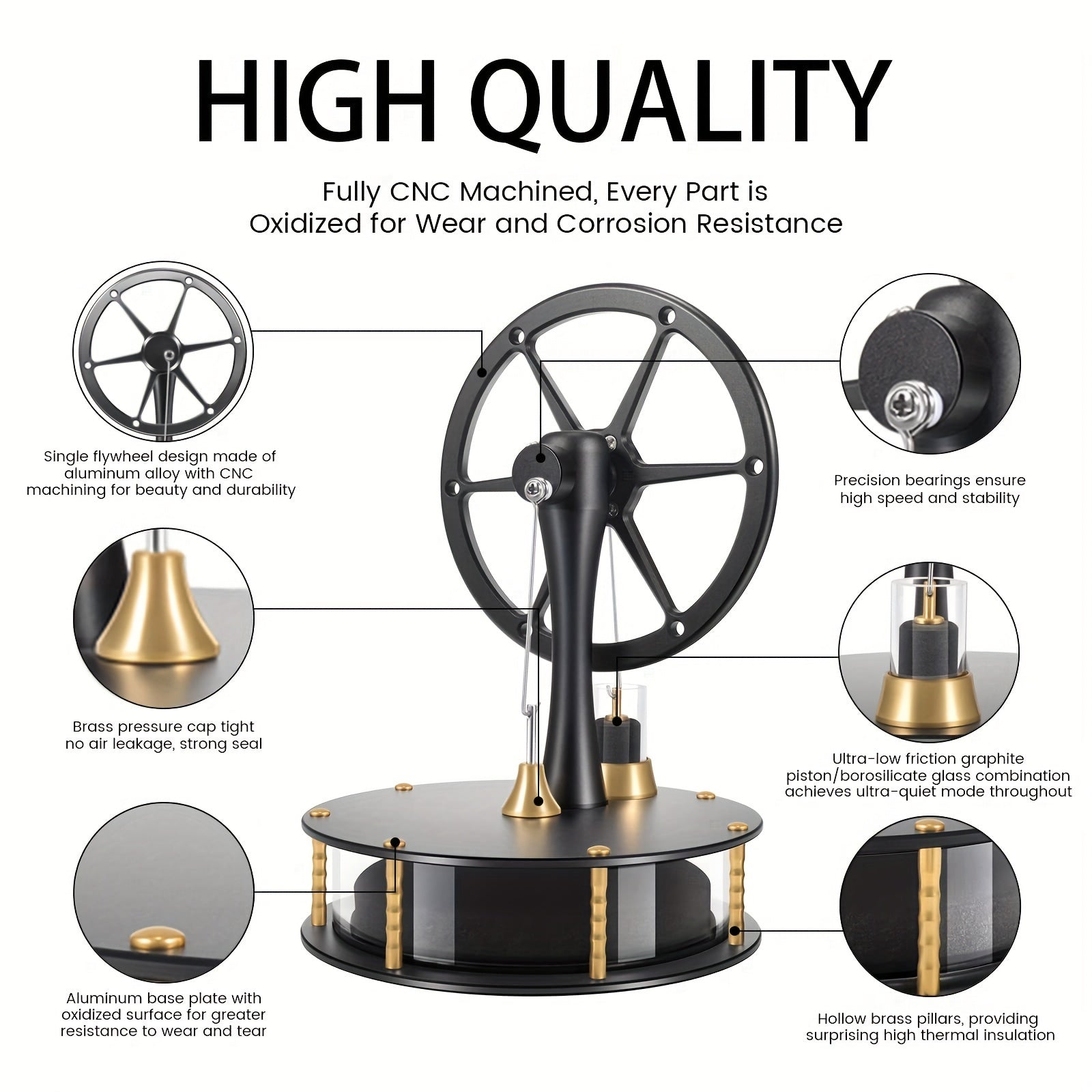 DIY Low Temp Stirling Engine Model Educational Brass Aluminum Adult