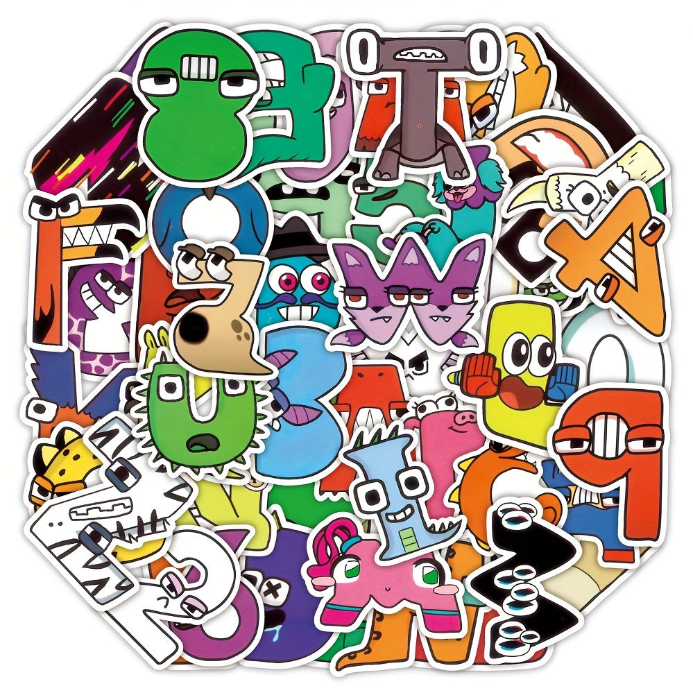 50 Cartoon Letter Vinyl Stickers, Water Bottles, Laptops, Luggage