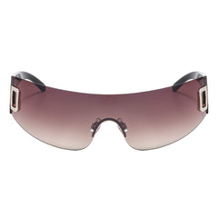 Y2K Shield Sunglasses Rhinestone Silver Brown Travel Style Hot Girl Summer