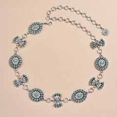 Turquoise Inlay Flower Metal Chain Vintage Bow Carved Belly Chain