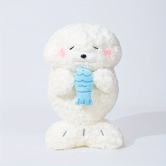 Adorable Seal Plush Doll with Fish Soft Stuffed Animal Gift