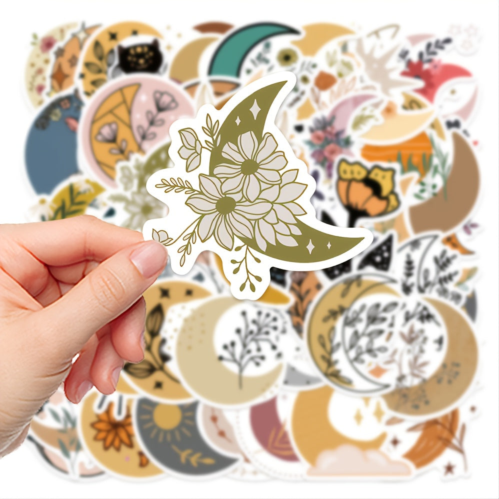 50 Sheets Waterproof Moon & Flower Reusable Sticker