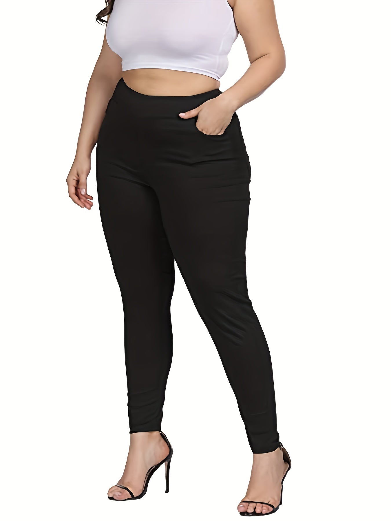  Solid High Rise Medium Stretch Skinny Pants