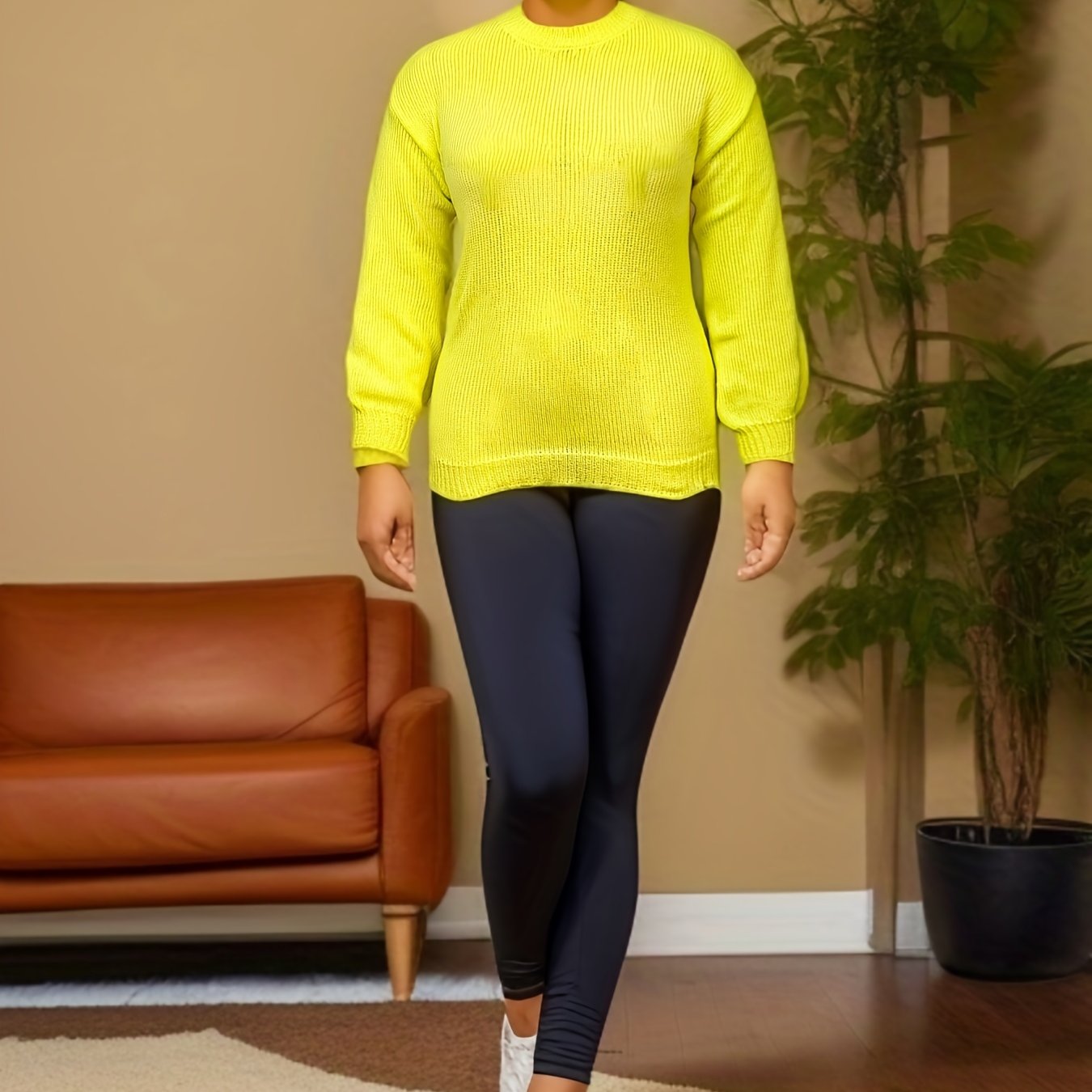 Solid Long Sleeve Crew Neck Sweater