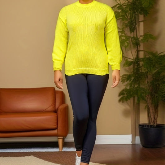  Solid Long Sleeve Crew Neck Sweater