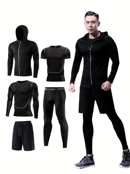 Men's Sports Set: Quick Dry Zip Up Hoodie & Fitness Shirt & Shorts