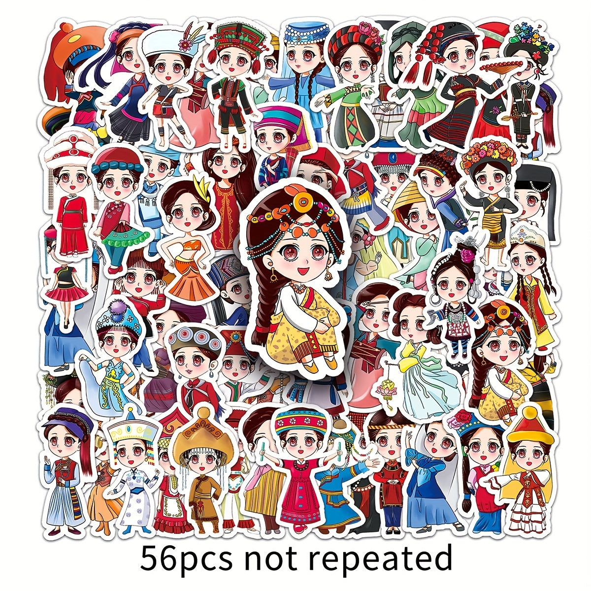 56pcs Ethnic Cartoon Luggage Stickers Waterproof Decoration