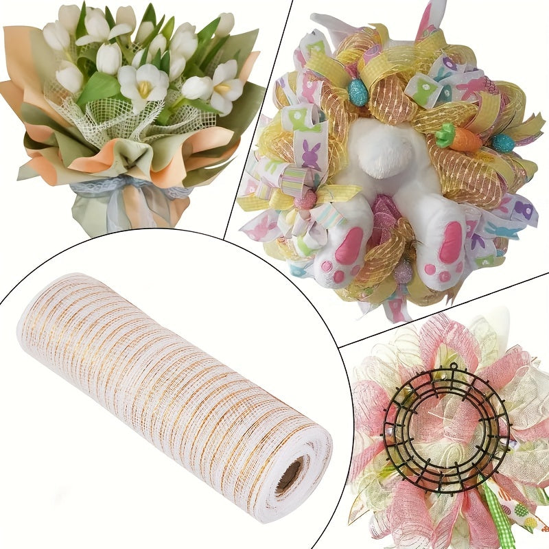 9m Golden Silk Mesh Yarn Roll for Garland Making Christmas Wedding Party