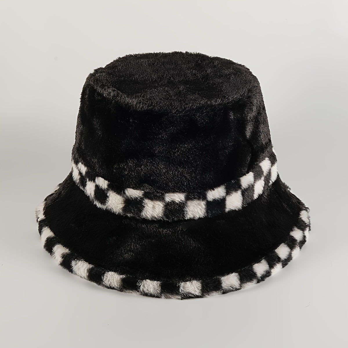 Plush Thickened Winter Fisherman Hat Checkerboard Lattice Contrast Ski Hat