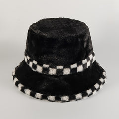Plush Thickened Winter Fisherman Hat Checkerboard Lattice Contrast Ski Hat