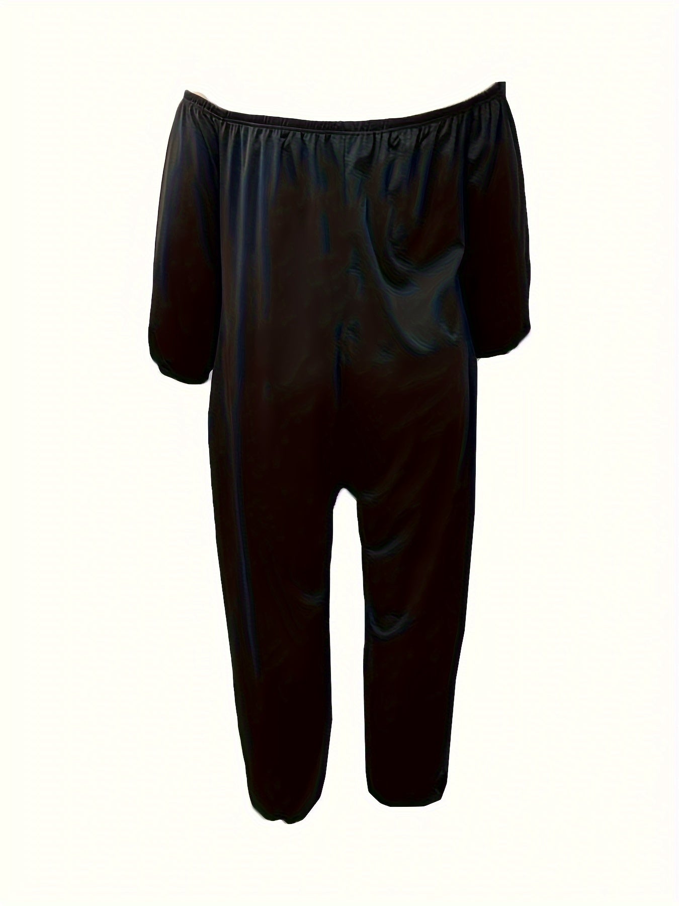  Off Shoulder Bubble Sleeve Jumpsuit with Pockets