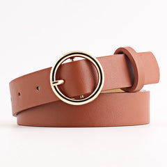 Faux Leather Round Belt Buckle Casual Strong Belt