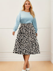  Daisy Print Maxi Skirt Elastic High Rise Slight Stretch