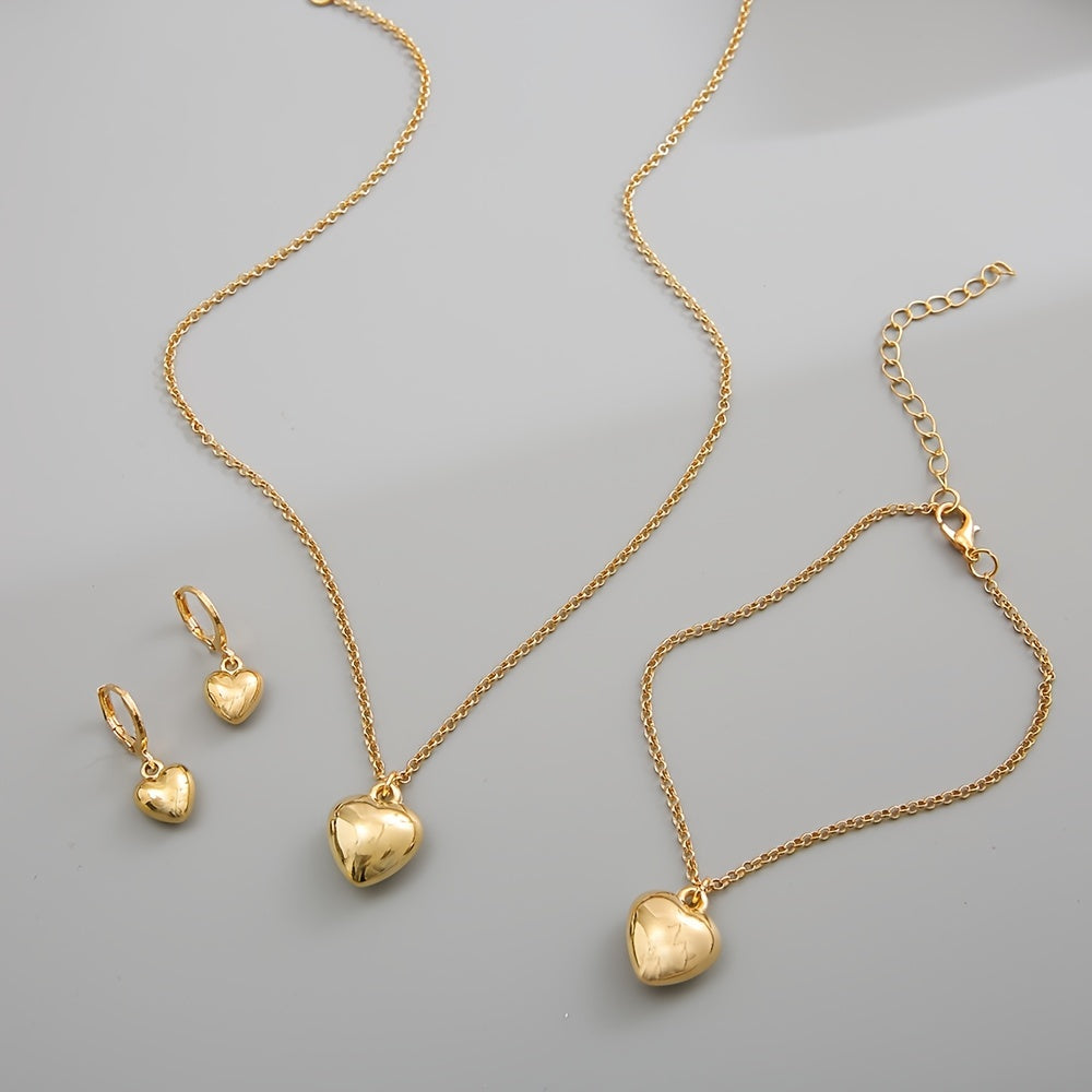 Heart Jewelry Set Pendant Necklace Bracelet Earrings for Women