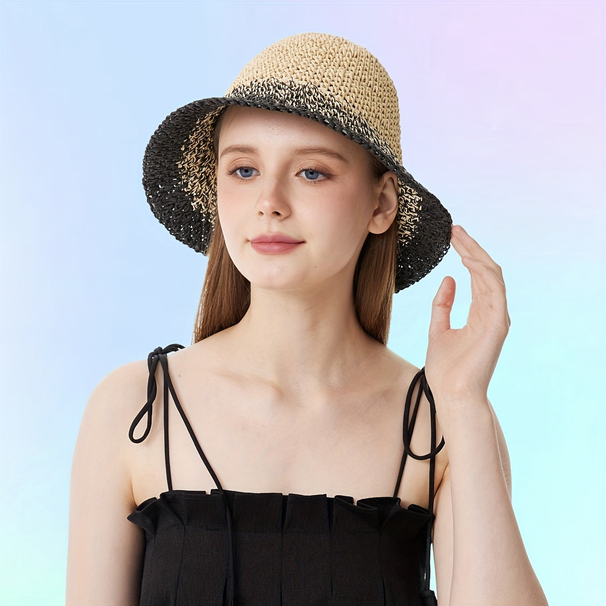 Khaki Gradient Crochet Bucket Hat Vintage Fisherman Cap