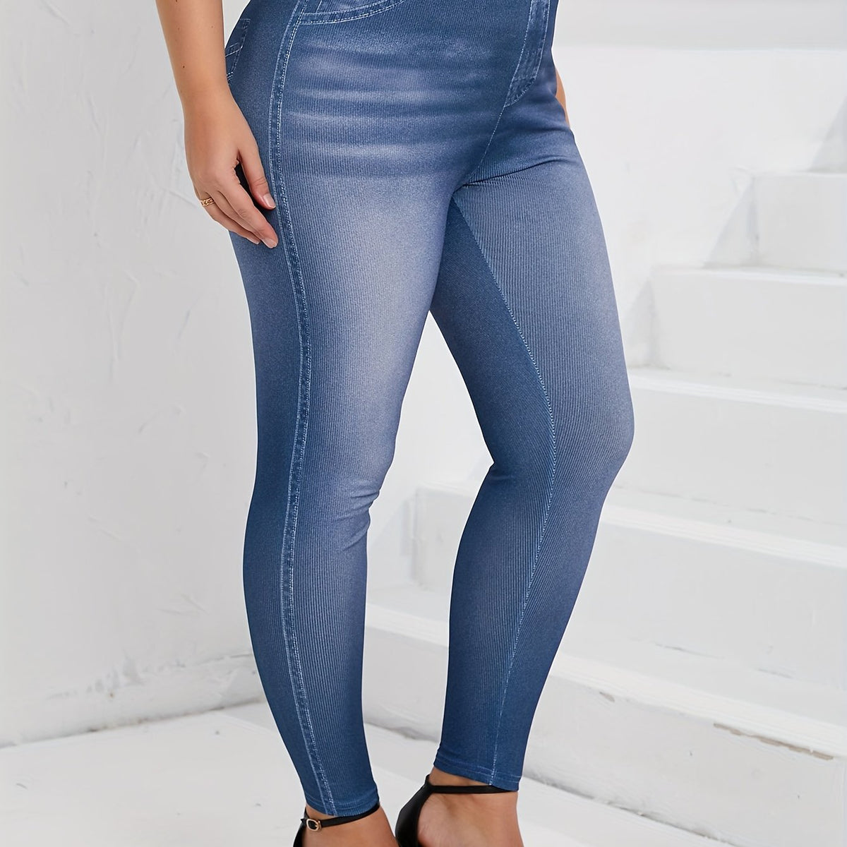 Women's Plus Denim Print High Rise Skinny Trousers