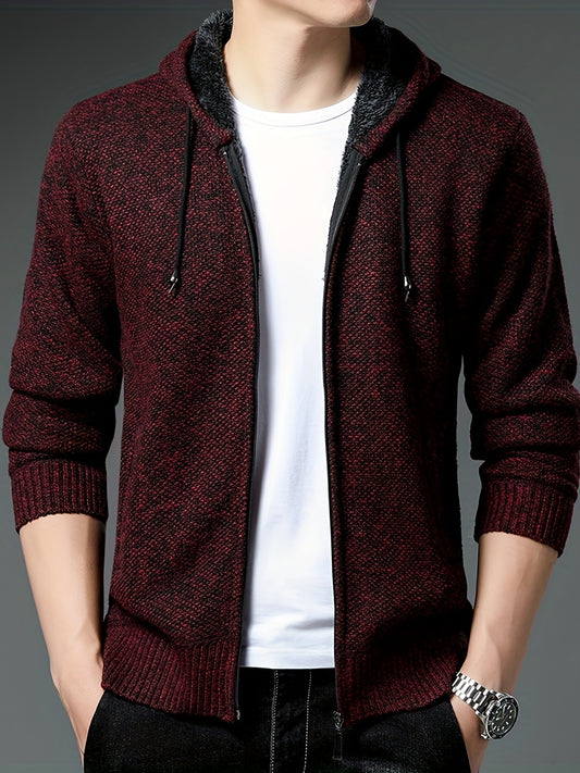 Sherpa Lined Knitted Cardigan Men's Hooded Jacket Long Sleeve Hoodies