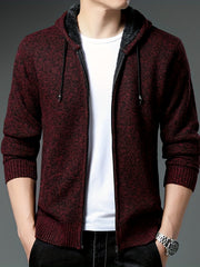 Sherpa Lined Knitted Cardigan Men's Hooded Jacket Long Sleeve Hoodies
