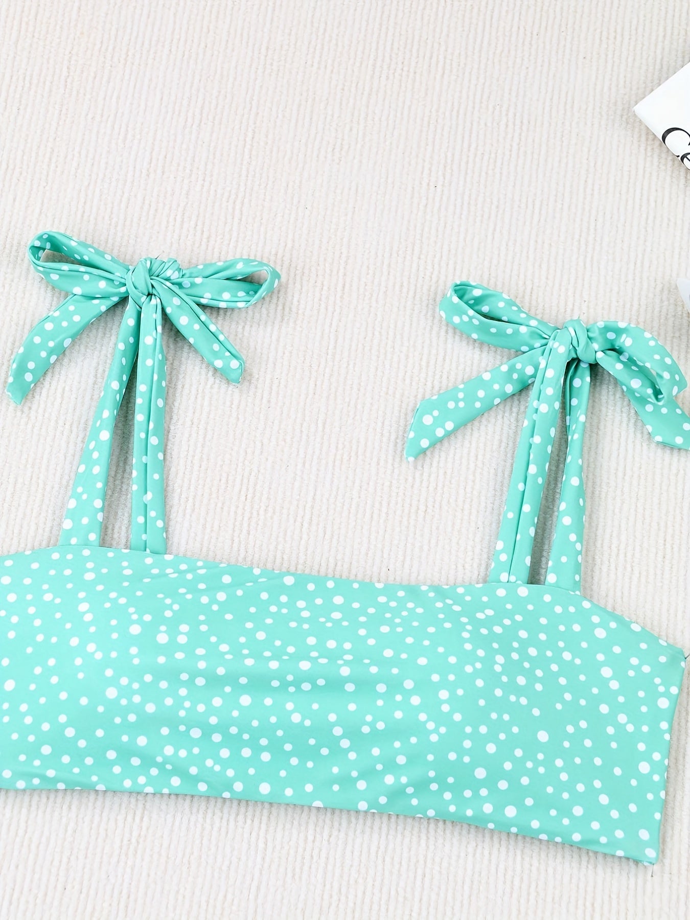  Polka Dot Print Tie Shoulder Swimsuit Set