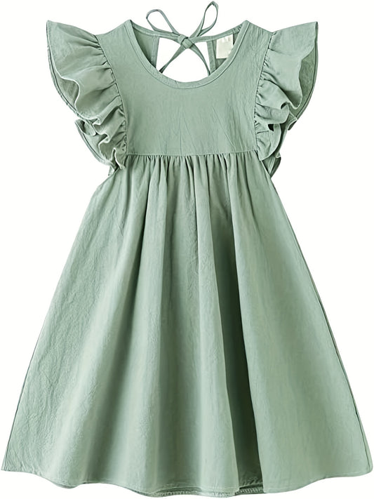 Toddler Girl Cotton Linen Lace Up Dress Sleeveless Casual Summer Sundress