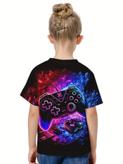 3D Gamepad Baseball Graphic Tee Boys Girls Short Sleeve T-shirt Summer Clothes