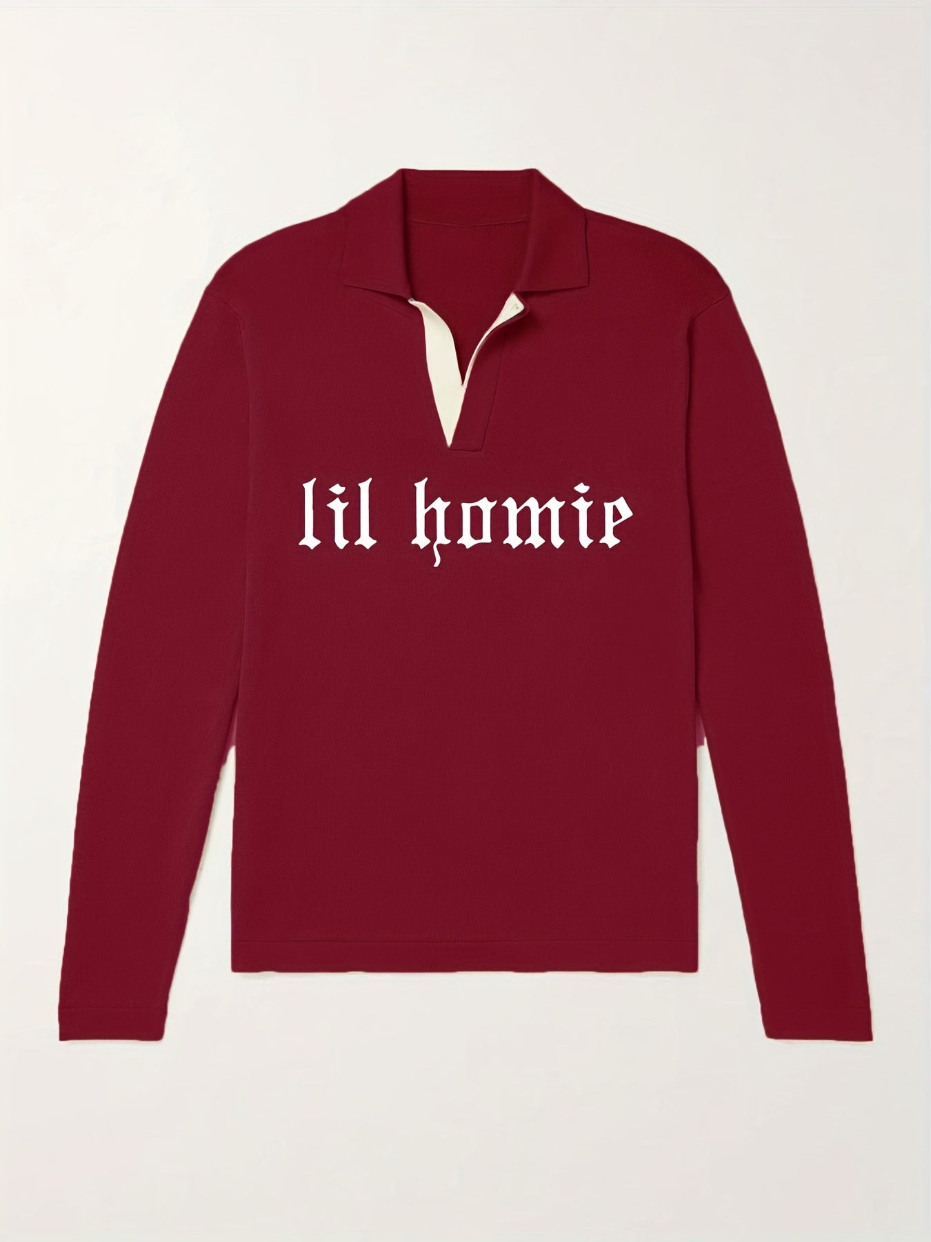 Retro Letter Knit Polo Shirt Men's V Neck Pullover Sweater