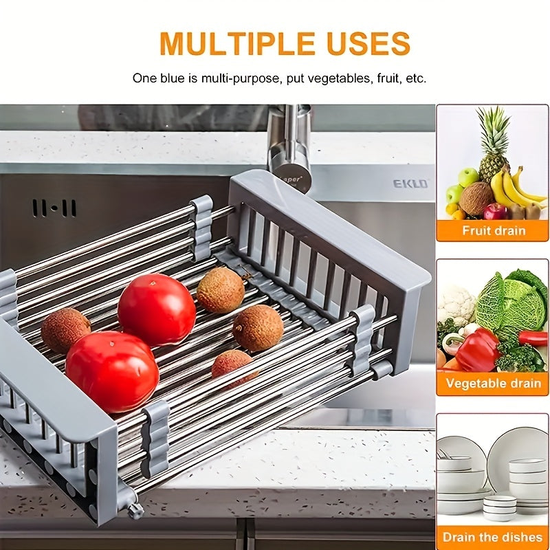 Retractable Sink Drain Rack Stainless Steel Over Sink Dish Drying Rack