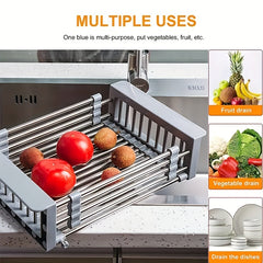 Retractable Sink Drain Rack Stainless Steel Over Sink Dish Drying Rack